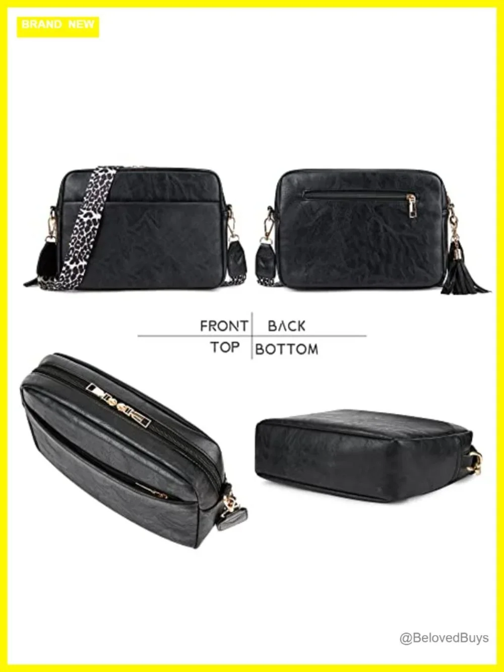 Cynure Faux Leather Crossbody Camera Bag with Leopard Guitar Strap